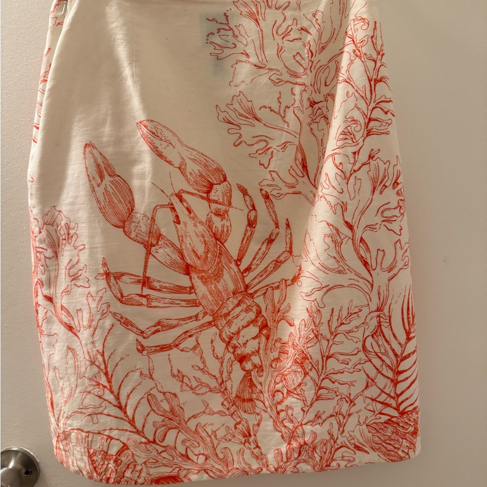 HD in Paris Cream Pencil Skirt with Coral Red Sea Life Print